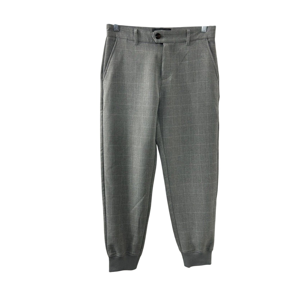 Houston White Grid Joggers 30x30 Gray Windowpane Tapered Dark Academia Preppy